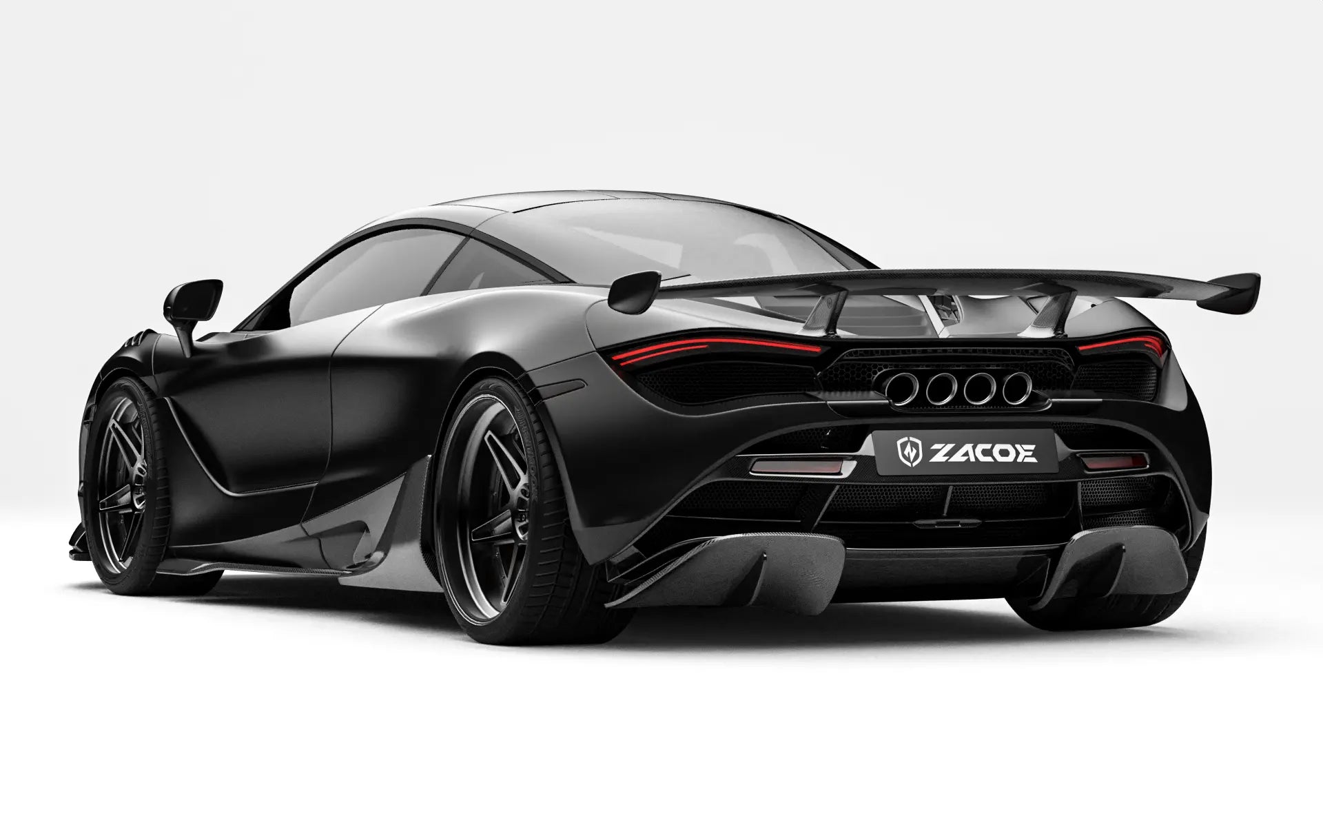 ZACOE McLaren 720S carbon fiber body kit rear three quarter view