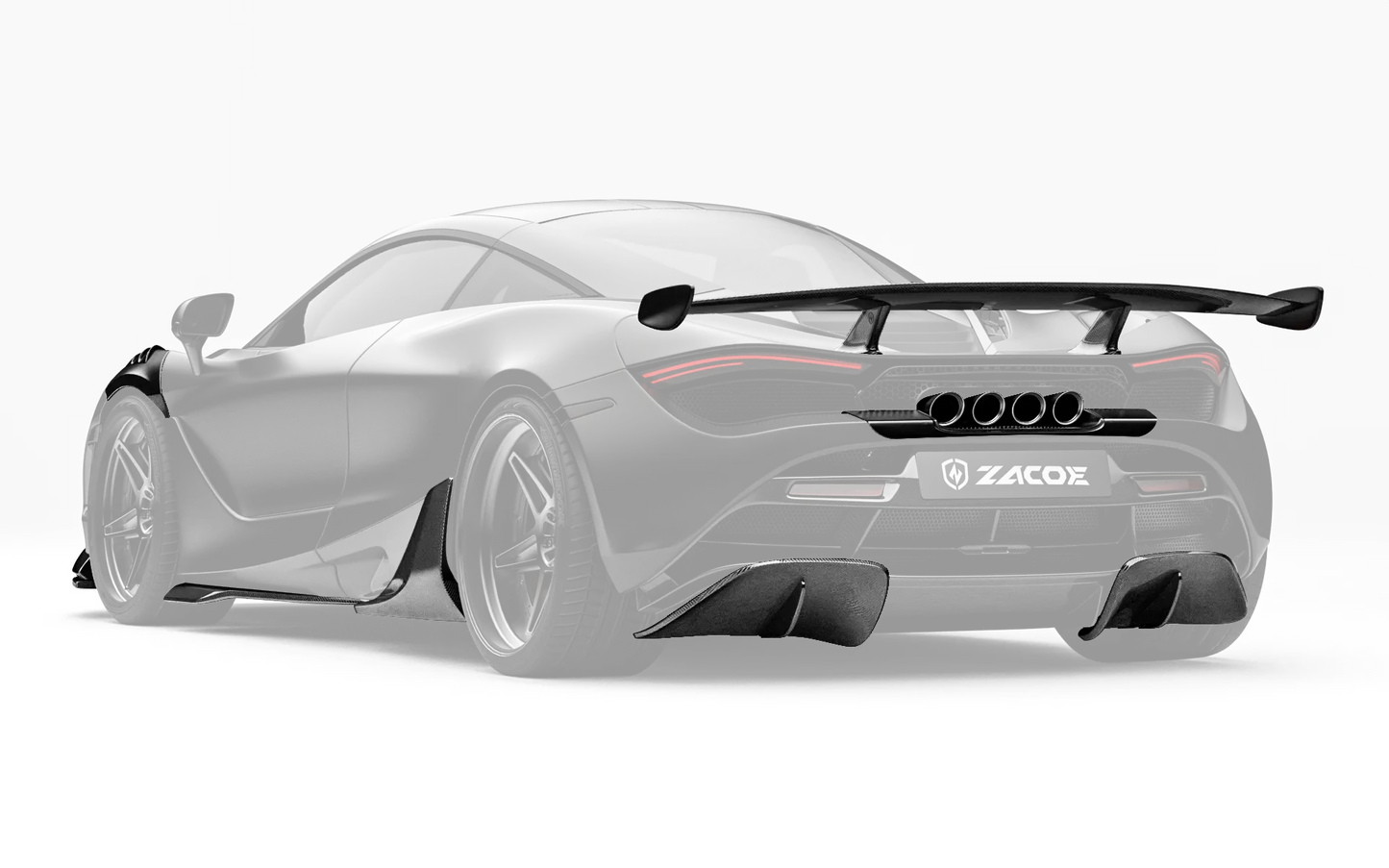 ZACOE McLaren 720S carbon fiber body kit rear three quarter view