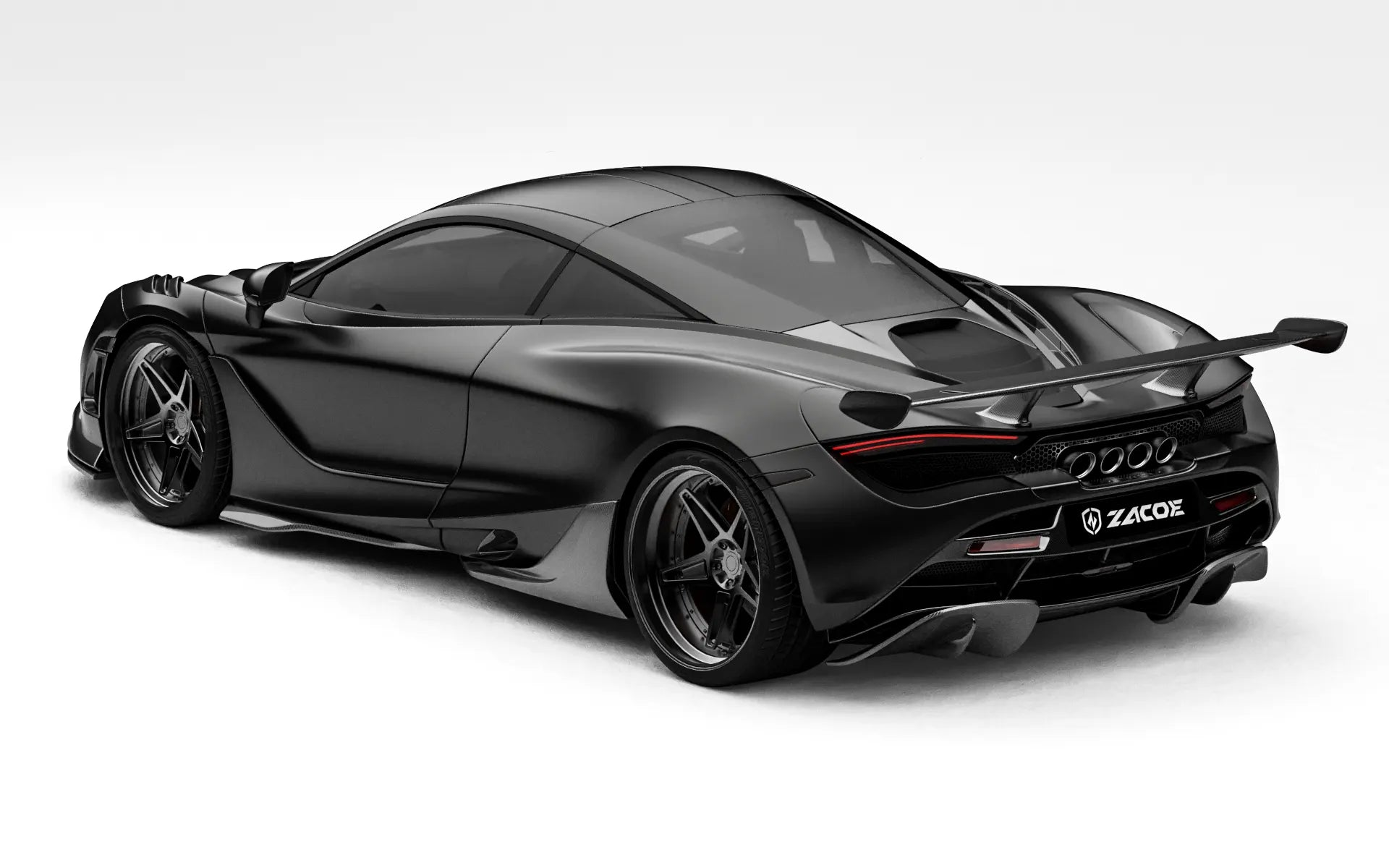 ZACOE McLaren 720S carbon fiber body kit rear three quarter view