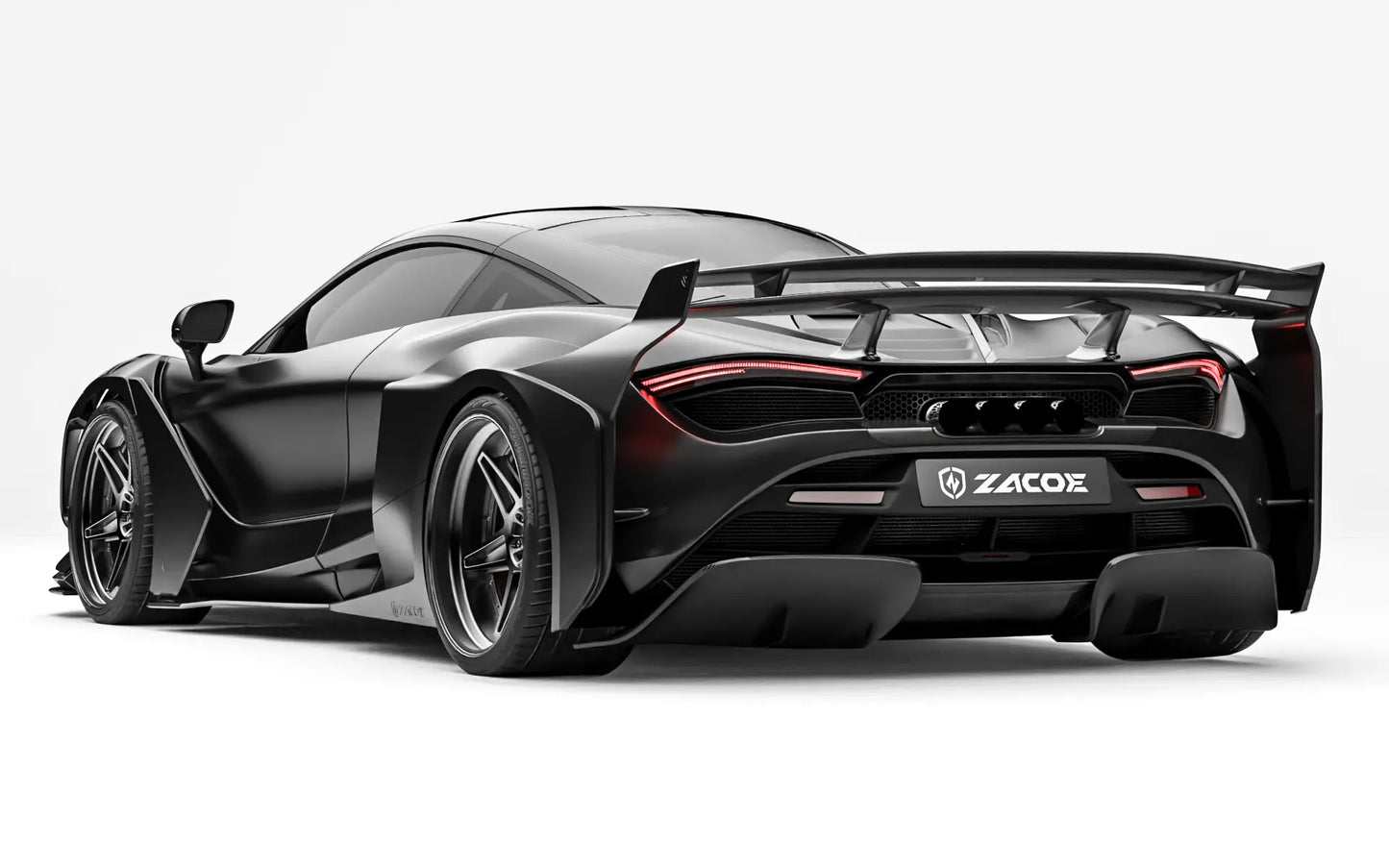 ZACOE McLaren 720S widebody carbon aero kit rear three quarter view