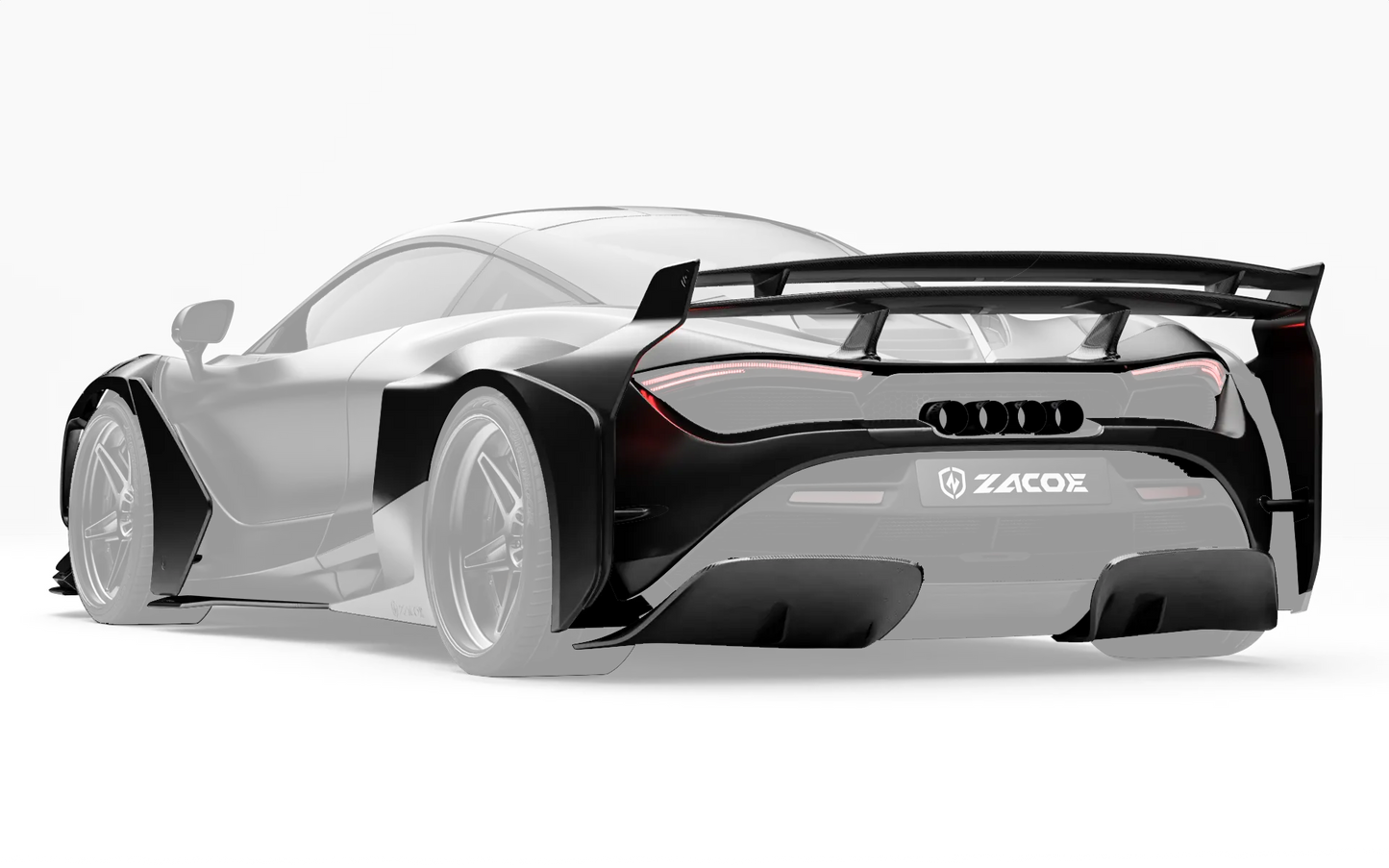ZACOE McLaren 720S widebody carbon aero kit rear three quarter view