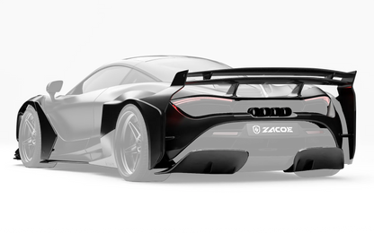 ZACOE McLaren 720S widebody carbon aero kit rear three quarter view