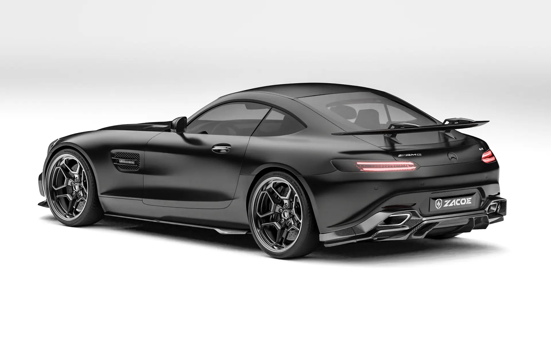 ZACOE Mercedes-AMG GT carbon fiber body kit after rear three quarter view