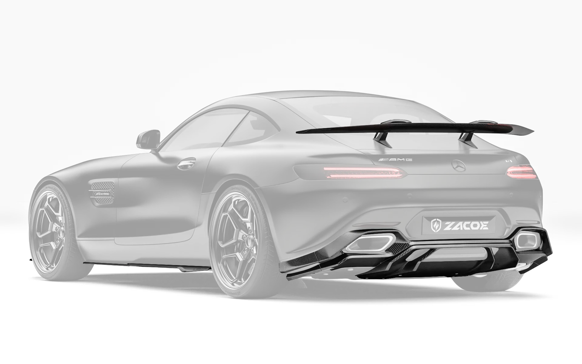 ZACOE Mercedes-AMG GT carbon fiber body kit rear three quarter view