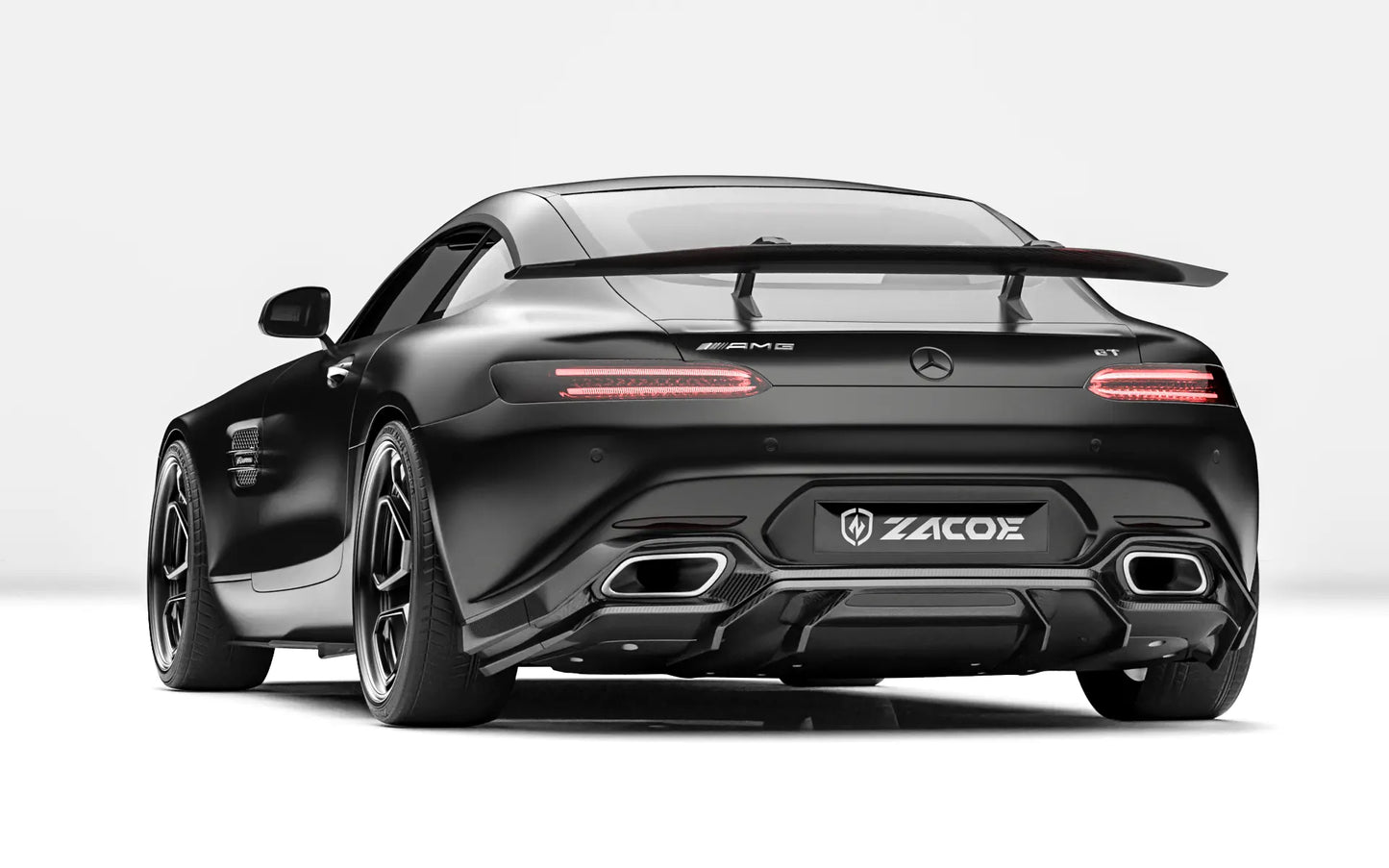 ZACOE Mercedes-AMG GT carbon fiber body kit rear three quarter view