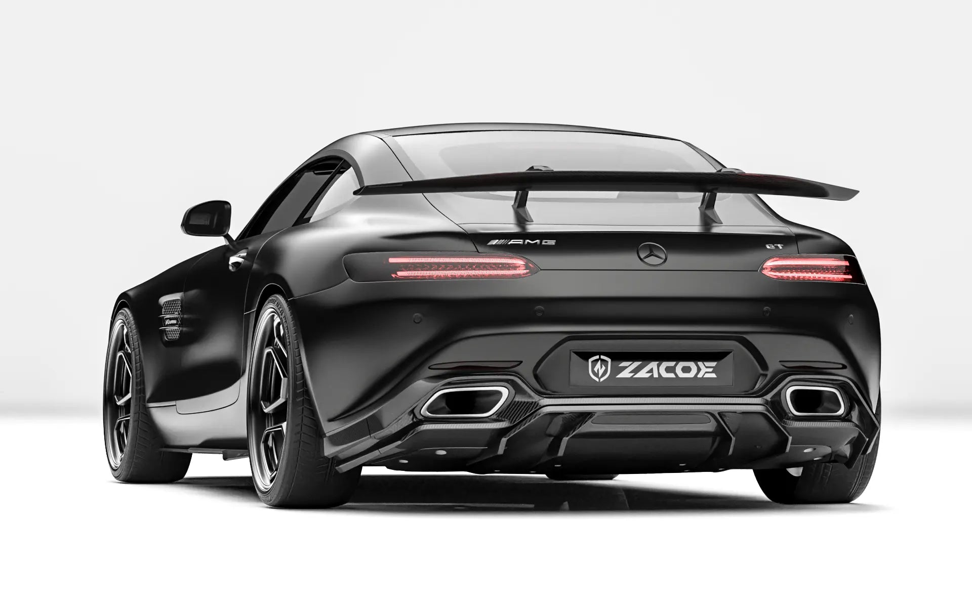 ZACOE Mercedes-AMG GT carbon fiber body kit rear three quarter view