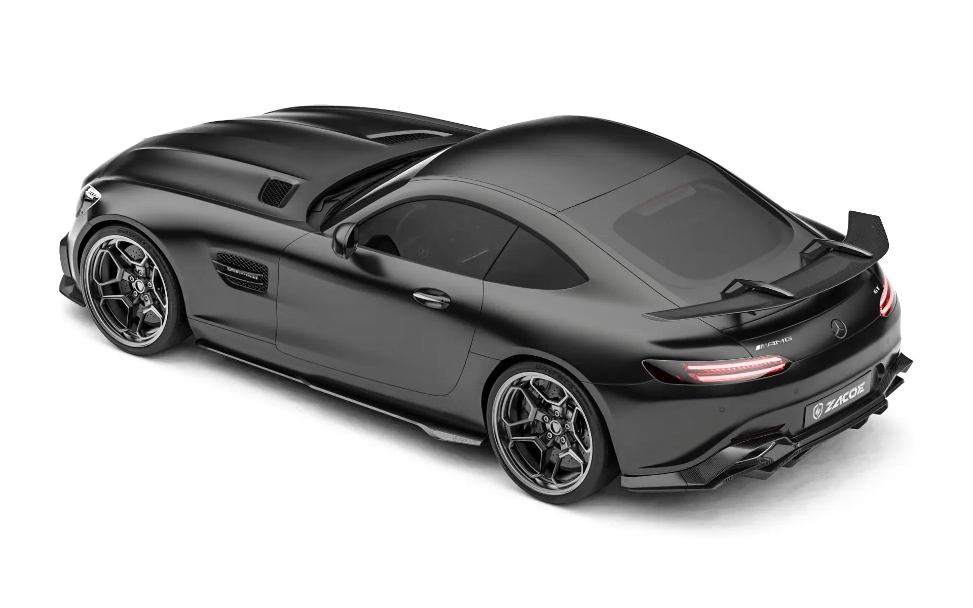 ZACOE Mercedes-AMG GT carbon fiber body kit rear three quarter view