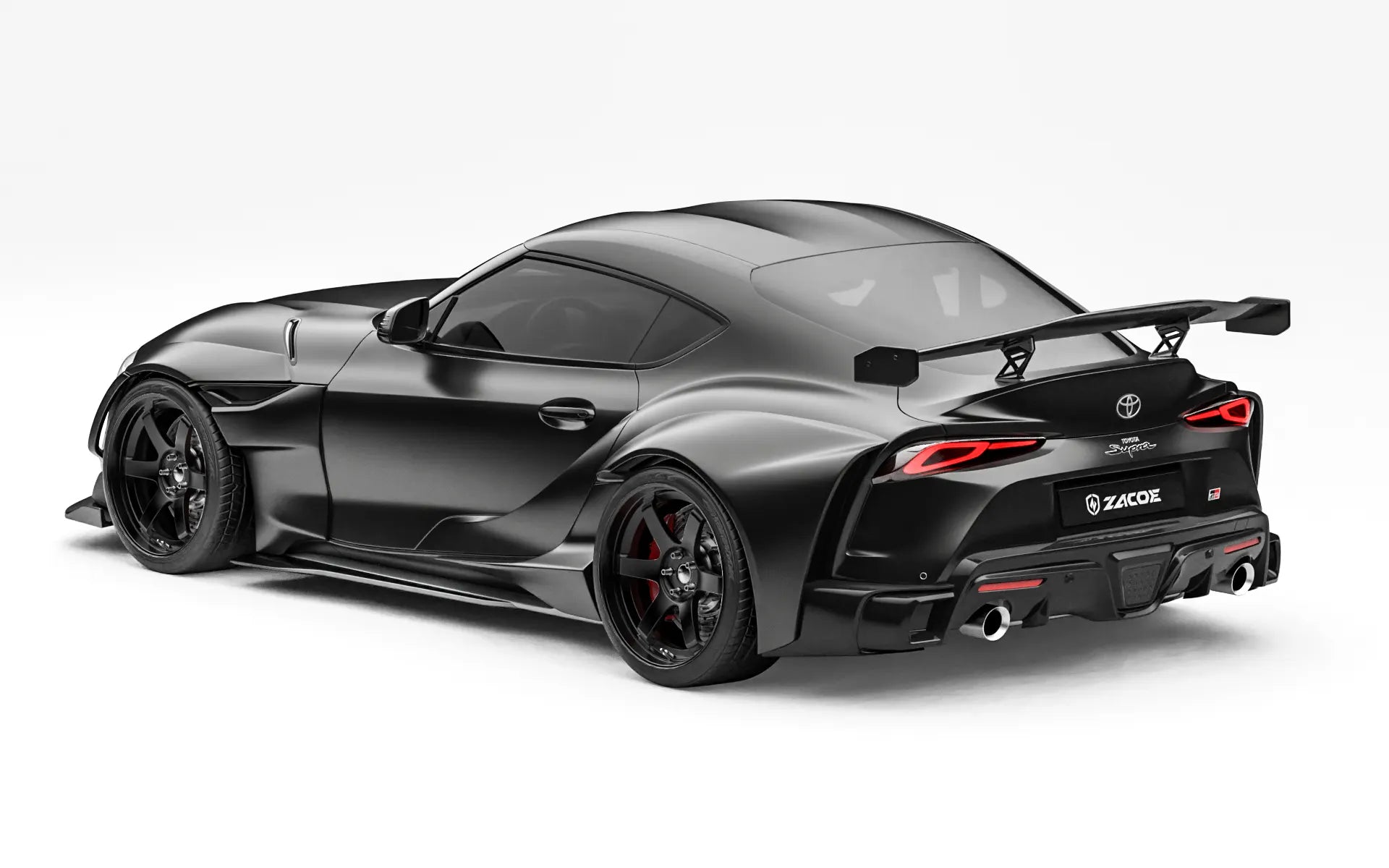 ZACOE Toyota GR Supra widebody carbon aero kit after rear three quarter view
